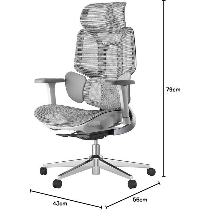 Ергономічне офісне крісло Hbada E3 Air з 3-зонною динамічною поперековою підтримкою, стілець для роботи з 3D-регульованим підголівником, 3D-регульованими підлокітниками, сірий колір E3 Air