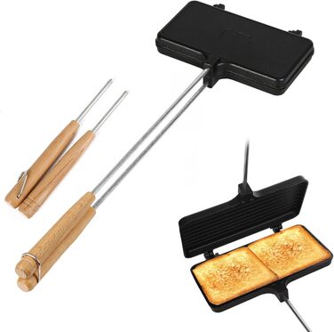 Сендвіч-машина з антипригарним покриттям Кемпінг з 4 знімними ручками Портативна бутербродниця для багаття Гірська пирогівниця Обладнання для приготування багаття