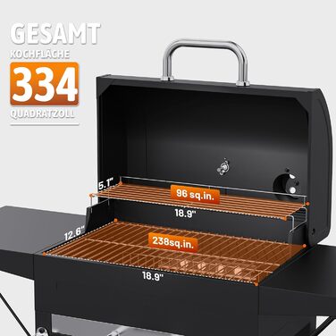 См) Вугільний Гриль - 334 кв. дюйми, Нержавіючий Візок з Двома Міцними Бічними Поличками та Хромованим Решіткою. Ідеально підходить для Саду, Гаража, Тераси, 20 (50
