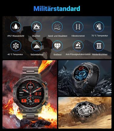 Чоловічий смарт-годинник LIGE з функцією телефону, 1,39-дюймовий військовий смарт-годинник з 24-годинним серцевим ритмом, артеріальним тиском, тривалістю сну, понад 100 спортивними режимами, фітнес-годинник, понад 300 циферблатів, водонепроникний IP67, чо