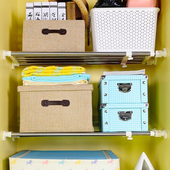 Розширювані полиці для гардеробу BAOYOUNI, регульована полиця для зберігання, органайзер своїми руками, вішалки для одягу, роздільники полиць для кухні, ванної кімнати, спальні, розширювана довжина 60-80 см