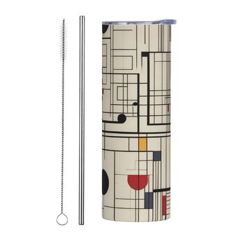 Кухоль з прямою трубочкою, лінії Баухауса, дорожній кухоль з принтом, підходить для кемпінгу, офісу та дому, 590 мл