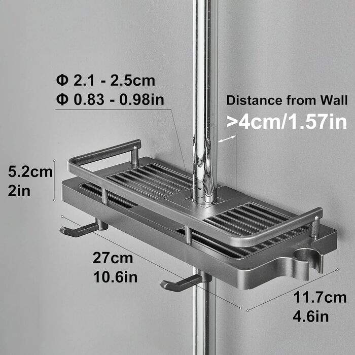 Підставка для душової рейки Стійка для зберігання Душова полиця Без свердління з підвішуванням Тримач для душової лійки Два гачки
