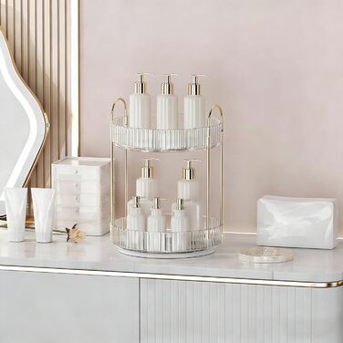 Органайзер для макіяжу, обертовий на 360 косметичний органайзер великої місткості, багатофункціональний косметичний органайзер для комода, туалетного столика, спальні, ванної кімнати, 2 шари, прозорий