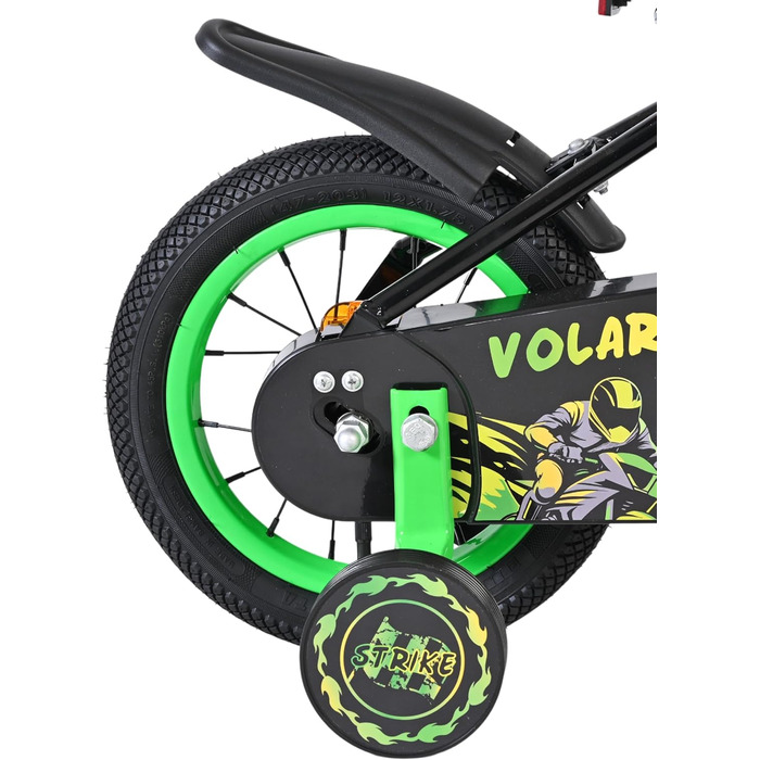 Дитячий велосипед Volare Strike 46 років Ручне та ножне гальмо Допоміжні колеса Захист ланцюга та світловідбивачі Подарунок для хлопчика, Зелений/Чорний, 12 дюймів