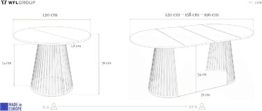Круглий розкладний обідній стіл з ламелями в стилі лофт 120-200 см Промисловий стіл з чорними металевими ніжками, компактний для вітальні або їдальні білий 120/200 см