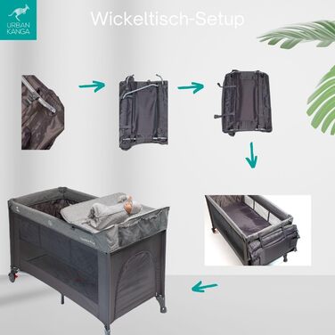 Дитяче ліжечко Urban Kanga QK Plus з регульованою висотою та пеленальний килимок, вкладиш для новонароджених, 60x120 см (сірий меланж)