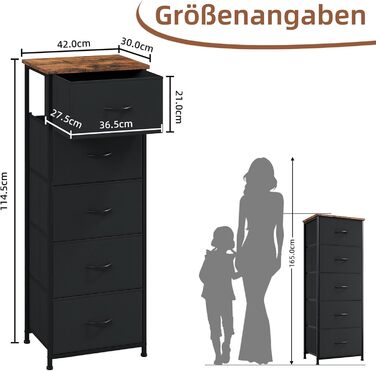 Тканинний комод Somdot для спальні, вітальні, коридору, комод, шафа для зберігання, тканинний комод, 5 тканинних шухляд, рустикальний коричневий, 30Г x 42Ш x 114,5В см (5 шухляд)