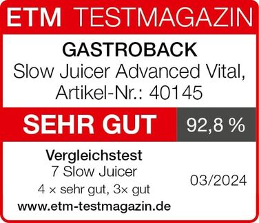 Повільна соковижималка GASTROBACK Advanced Vital, чорна, срібляста