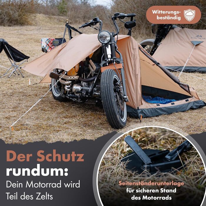 Мотоциклетний намет MALIHINI Намет на 1 особу Ультралегкий та компактний, водонепроникний намет для мотоциклістів та як чохол для мотоцикла Сумісний з усіма мотоциклами Велотуризм та кемпінг, колір хакі