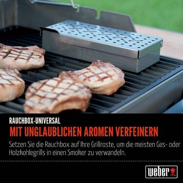 Коптильня Weber Rucherbox (24 x 12 x 5 см) з нержавіючої сталі з вентиляційними отворами для газових грилів, срібляста (7576)