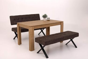 Обідня лавка Donna, зі спинкою, чохол Softex у вінтажному коричневому кольорі, Х-подібний металевий каркас кольору антрацит, 140x693 см Лавка зі спинкою