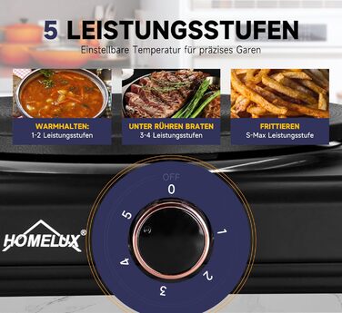 Варильна поверхня Homelux 1500 Вт варильна поверхня, індивідуально регульована 5 режимів нагрівання, варильна поверхня для кухні, офісу або кемпінгу, чорний 1500 Вт Чорний