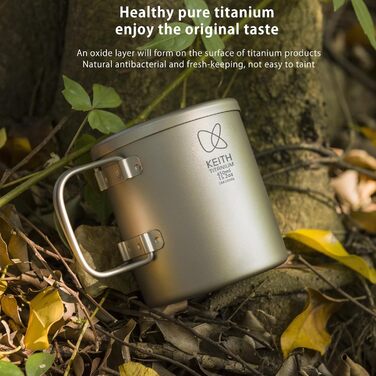 Чашка для кави та чаю Keith Titan Mug з подвійними стінками, кришкою та складною ручкою для кемпінгу на відкритому повітрі (450 мл)