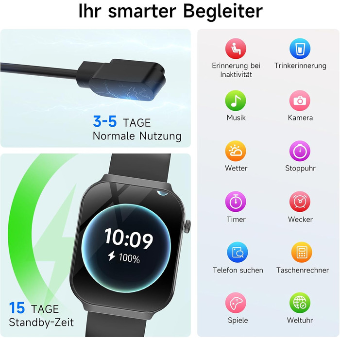 Новий смарт-годинник 2026 року для чоловіків та жінок з ЕКГВСР/ІМТ/сечовою кислотою/мікроперевіркою здоров&39я, 2,2-дюймовий оновлений 3D-вигнутий дисплей, цілодобовий монітор серцевого ритму, артеріального тиску та сну для Android/iOS, чорний