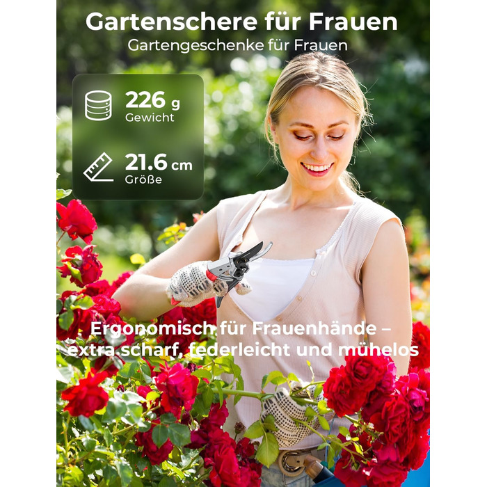 Професійні садові ножиці для жінок у 6 разів гостріші, японська вуглецева сталь SK5, обхідне лезо, діаметр різу 25 мм, для сухої, свіжої деревини, професійні ножиці для троянд, легкі ножиці для рослин для жінок