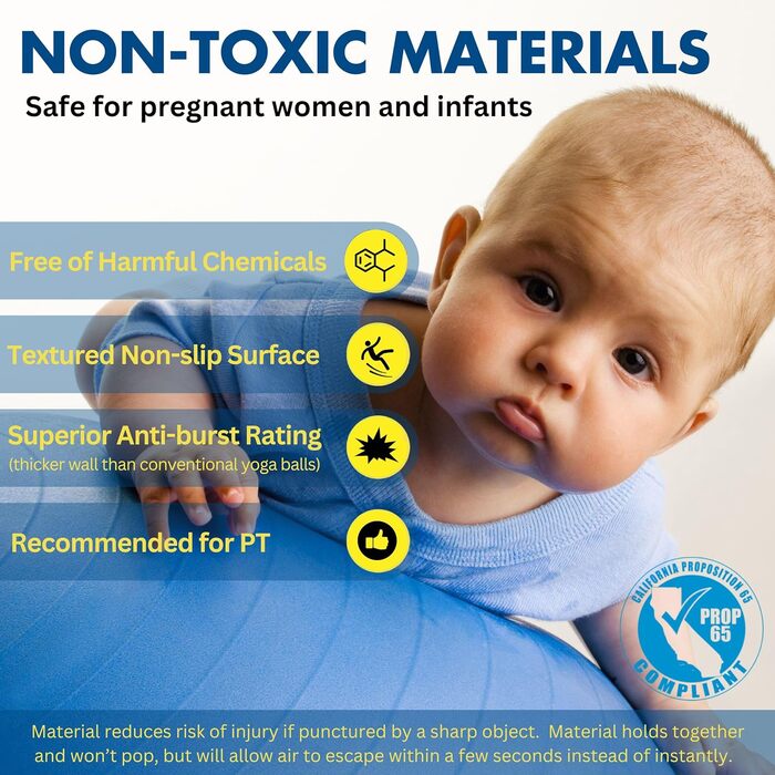 М&39яч для пілатесу ProBody, гімнастичний м&39яч, м&39яч для йоги, стілець зі стабілізуючим м&39ячем, різні розміри, м&39яч для пологів спортивної якості для вагітності, фітнесу, балансу, тренувань та фізіотерапії, синій, 65 см