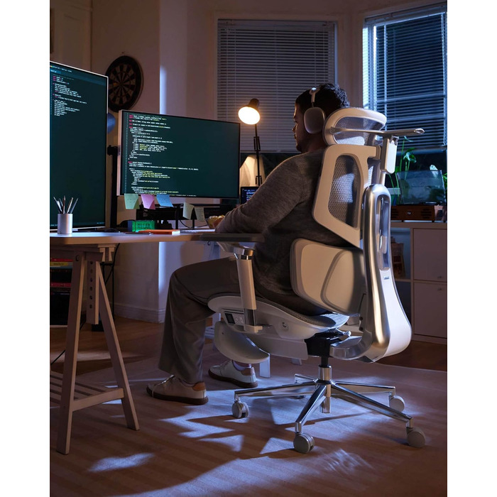 Інтелектуальне ергономічне крісло Hbada X7, офісне крісло, з повністю автоматичною поперековою опорою, регульованим підголівником 4D, регульованими підлокітниками 720, вентильованою подушкою сидіння, функцією повороту, сірим поліпропіленом