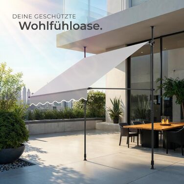 Маркиза tectake з кріпленням та ручним приводом, балконна маркізка без свердління, регульована по висоті, стійка до ультрафіолету, водовідштовхувальна, навіс для патіо, сонцезахист для патіо та балкону, ширина 150 см - світло-сірий