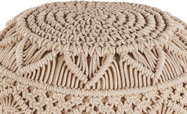 Подушка-шезлонг Beliani Pouf з в&39язаним м&39ячим сидінням, бежева, 40x40 см, кругла, бавовна, Кайсері