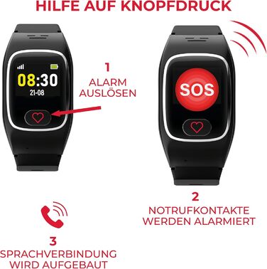 Годинник James B8 для екстрених випадків та безпеки для людей похилого віку GPS, виявлення падіння, кнопка SOS, монітор серцевого ритму, функції для здоров&39я, сімейний додаток, гучний будильник чорний/білий вкл. SIM-картку та 2 місяці безкоштовного тари