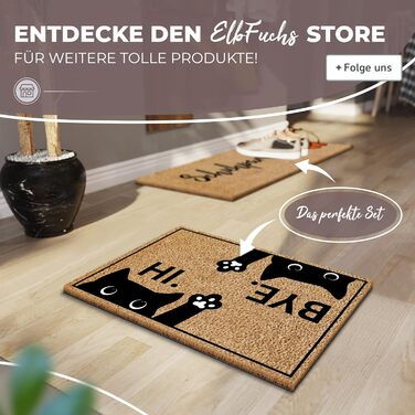 Килимок для котячих дверей з кокосу 60x40 см Привіт і побачення, кіт Надзвичайно міцний та нековзний кокосовий килимок для приміщень та критих відкритіших майданчиків Веселий килимок для дверей з котячим мотивом Ідеально підходить як пилозбірник 01 Привіт