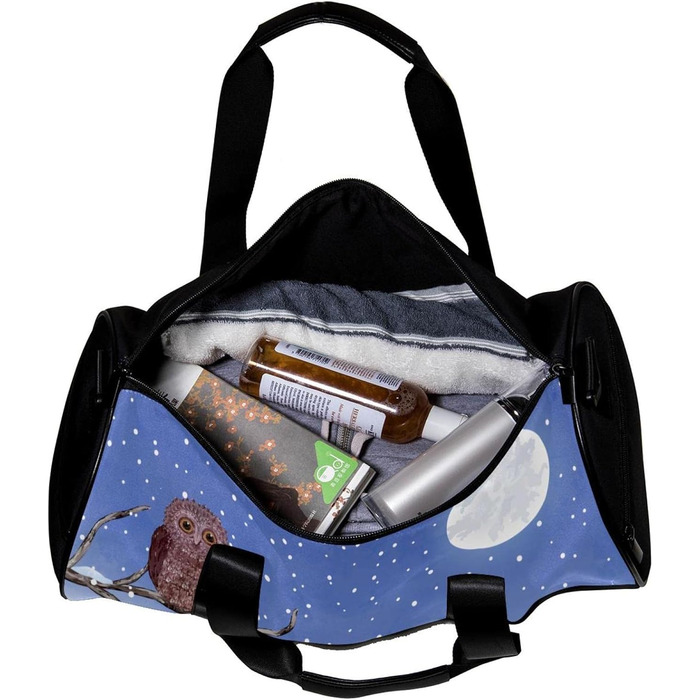 Спортивна сумка, маленька дорожня сумка, сумка для шопінгу та йоги, Зимовий місяць сови, сумка для фітнесу на відкритому повітрі, ручна поклажа
