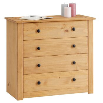 Комод CARO Furniture Cancun у стилі кантрі, виготовлений з масиву сосни, сучасний сервант з 4 шухлядами, сервант з тонованою та вощеною поверхнею