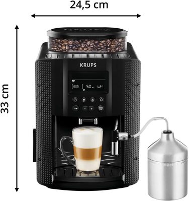 Повністю автоматична кавоварка Krups EA8150 Essential Espresso 1450 Вт Резервуар для води 1,7 літра 15 бар РК-дисплей 3 температурні рівні 3 помелу Чорний сингл