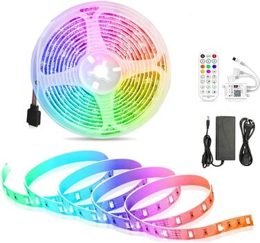 Нова 5M WIFI RGB світлодіодна стрічка з 24 клавішами, ІЧ-музичний пульт дистанційного керування, світлова панель 5050SMD 150 світлодіодів працює з Google Home Assistant/Alexa, 16 млн кольорів, 20 динамічних режимів