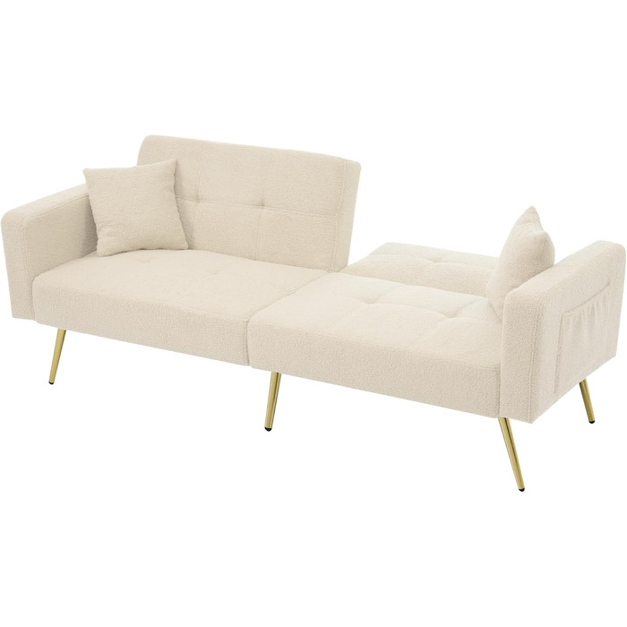 Диван-ліжко Kebnor з регульованим кутом нахилу, золотими ніжками, подушками та боковими кишенями для зберігання речей (бежевий) Beige-a