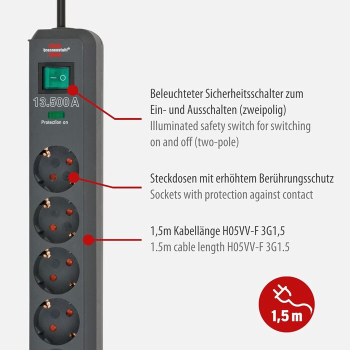 Розеткова стрічка Brennenstuhl Eco-Line 3-стороння із захистом від перенапруги (багаторозеткова розетка з посиленим захистом від д