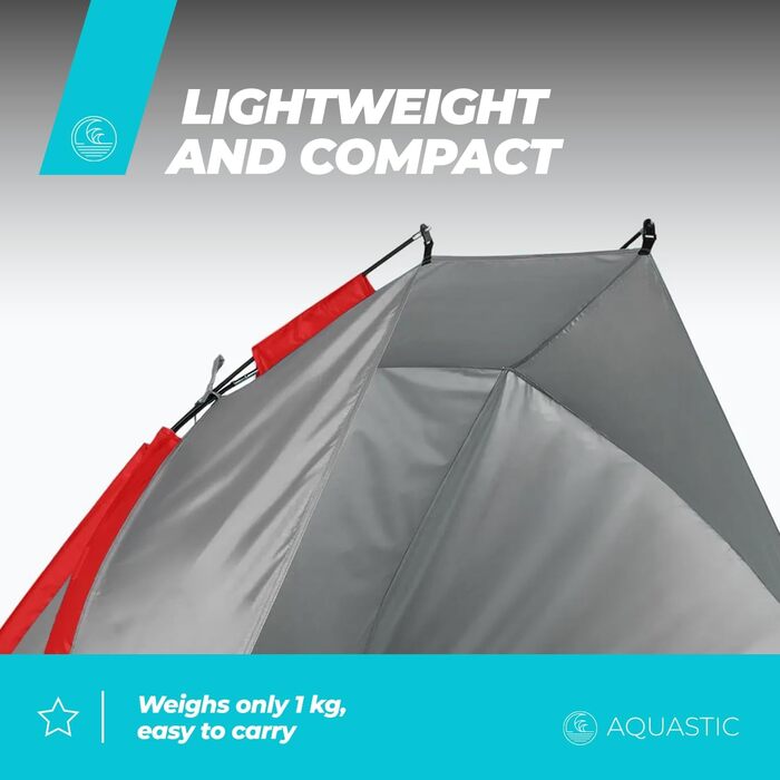 Пляжний намет AQUASTIC Concielo Легкий, компактний та захисний намет із захистом від UPF 50 120x210x120 см виготовлений з міцного поліестеру та скловолокна Ідеально підходить для пляжу Колір Сірий