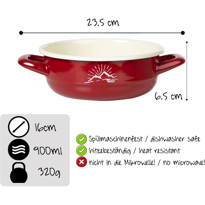 Емальована миска MUGSY з ручкою, дизайн Redline, міцний горщик для кемпінгу та трекінгу
