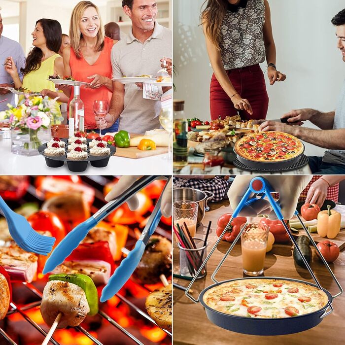 Аксесуари для фритюрниці YINGRACE 8 дюймів, набір аксесуарів 12 шт. для фритюрниці для Ninja 5.2 л, Tefal EY4018/EY401D 4.2 л, посуд 4.5 л, фритюрниця COSORI 4.7 л, без бісфенолу А, антипригарне покриття