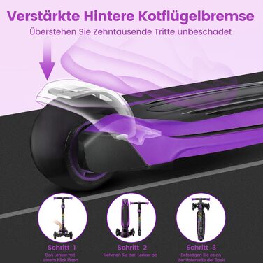 Дитячий самокат YOLEO для 3-12 років, дитячий самокат з 4 регульованими висотами, світлодіодні колеса, що світяться, дитячий самок