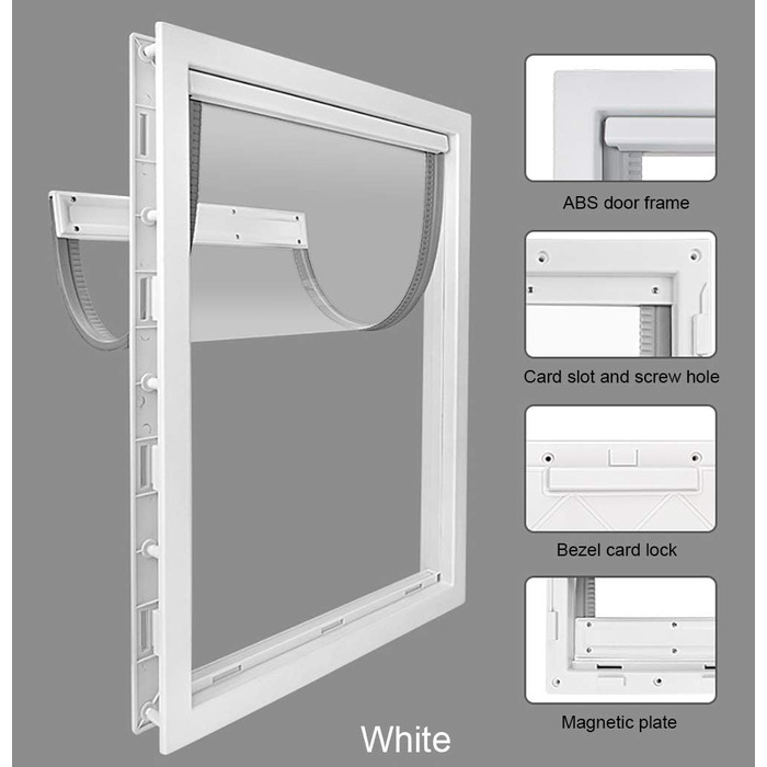 Великий клапан для собак CEESC з м'яким прозорим магнітним клапаном і фіксуючою пластиною, передні двері преміум-класу з ПВХ пластику для великих собак (XL, ) (білий, M- Внутрішній розмір 7,6 дюйма (Ш) x 11,8 дюйма (В))