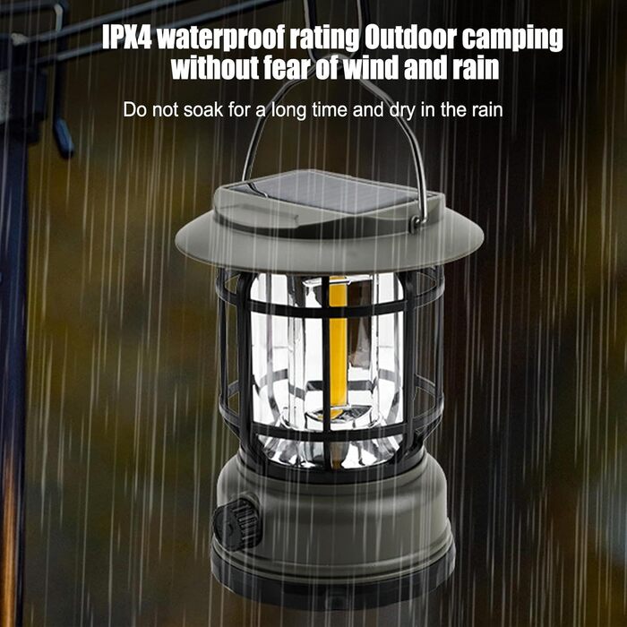 Акумуляторний кемпінговий ліхтар вінтажний світлодіодний ліхтар, водонепроникний вуличний ліхтар для використання під час відключення електроенергії та у дворі, чорний