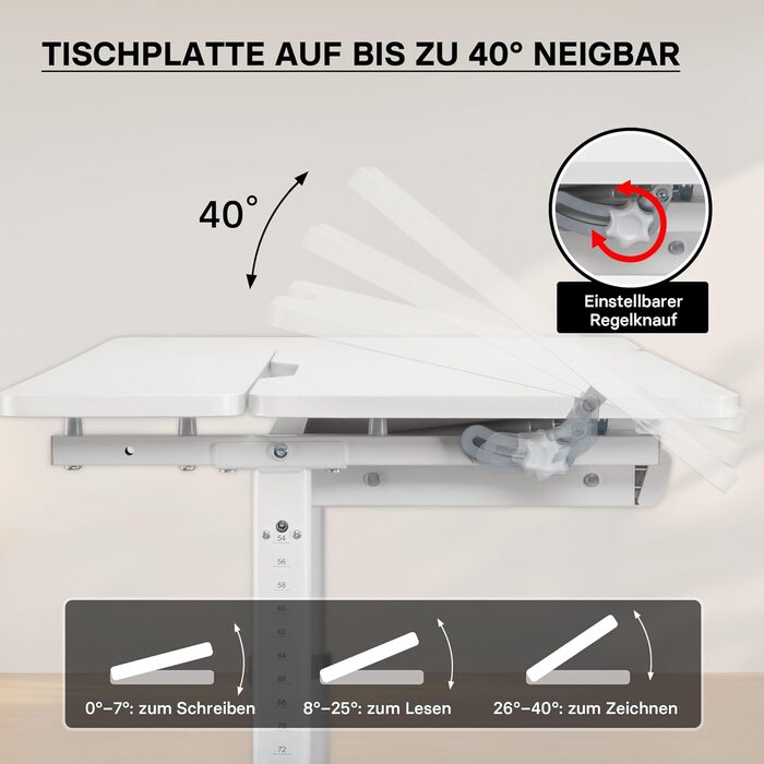 Регульований дитячий стіл 100 x 60 см, стіл з регульованою висотою для дітей з шухлядою