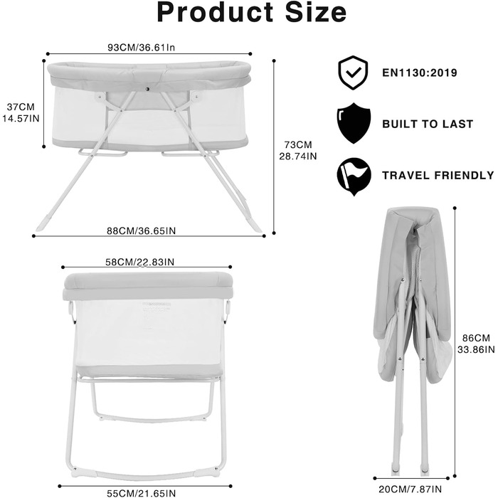 Дитяче ліжечко UBRAVOO, дитячі ліжечка та колиски 2-в-1, легко складане дорожнє ліжечко з матрацом у комплекті, багатофункціональна колиска для новонароджених - сіра