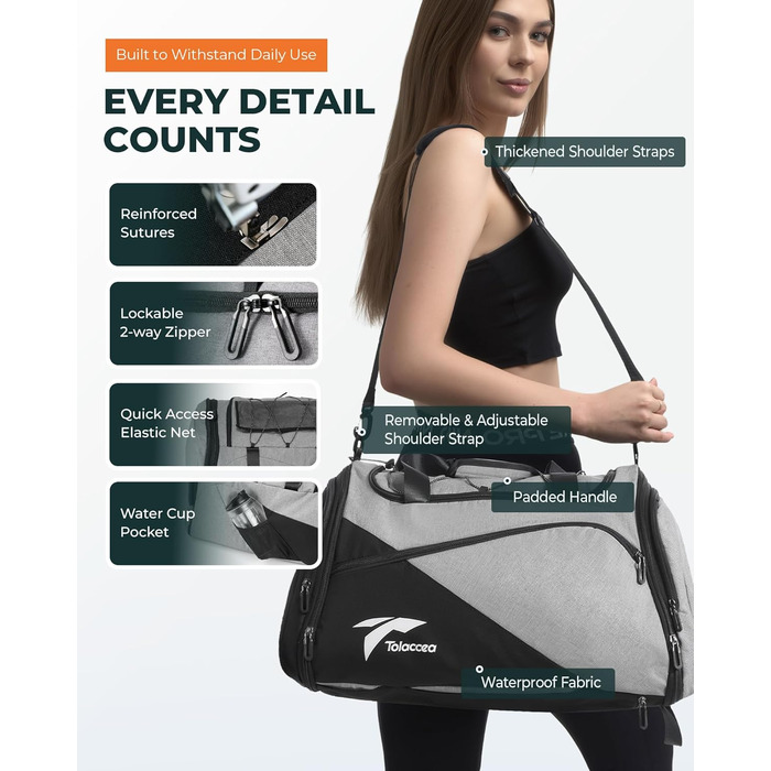 Спортивна сумка-рюкзак Tolaccea для чоловіків та жінок, велика розширювана спортивна сумка об&39ємом 45-63 л з відділенням для взуття, відділенням для вологих речей, відділенням для ноутбука, дорожня сумка, сумка для тренувань для спортзалу, подорожей, пл