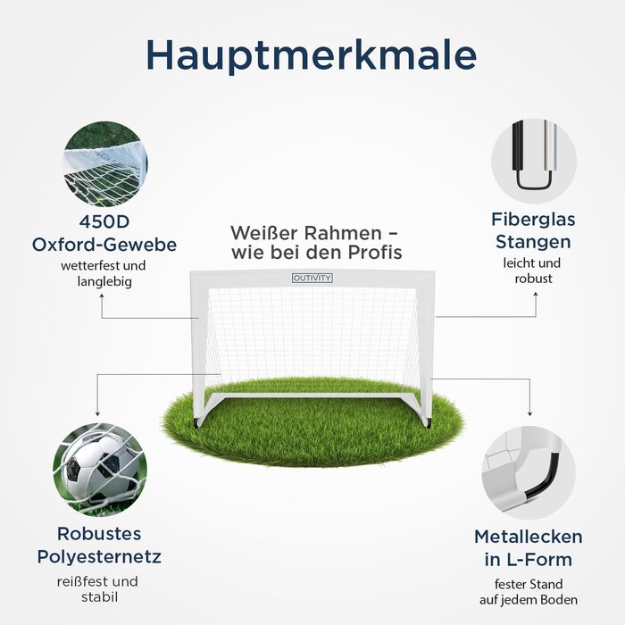 Дитячі футбольні ворота, комплект з 2 шт. , білі, без перешкоди, кожні 120x90 см, включаючи 82 кілочки та сумку для перенесення, висувні футбольні ворота для дітей садівничого віку