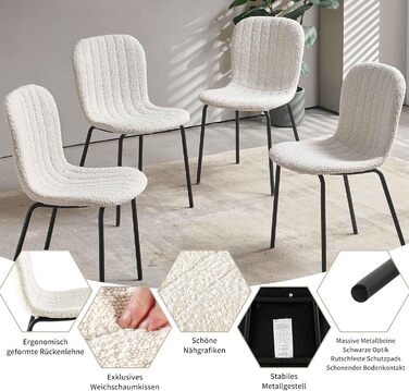 Обідні стільці NORDICANA, Комплект з 4 шт. , Кухонні стільці, Стілець букле, Обідній стілець, Ретро-дизайн, Металеві ніжки, Для їдальні, Вітальні, Кухні, Спальні та Вітальні (Бежевий)