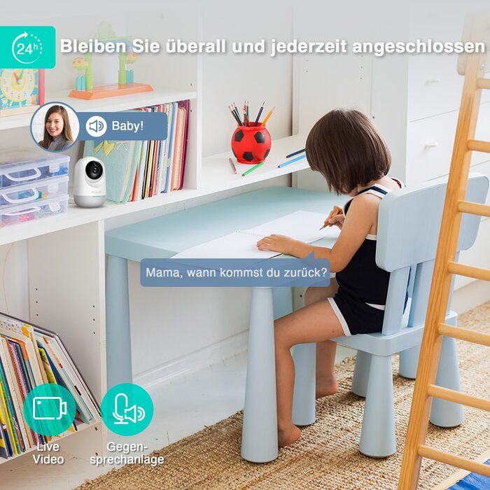 Внутрішня камера спостереження BOTSLAB 2K, радіоняня з камерою, камера спостереження 360 WiFi з виявленням руху та шуму, 2-сторонн