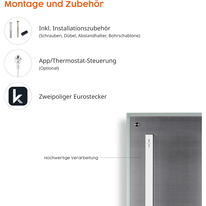 Інфрачервоний обігрівач для дзеркала Knighaus - 600 Вт з термостатом - Енергозберігаючий обігрівач дзеркала та 5-річна гарантія - Інфрачервоний настінний обігрівач з чорною рамкою - Нагрівається за 2 хвилини 600 Вт Колір рами Чорний