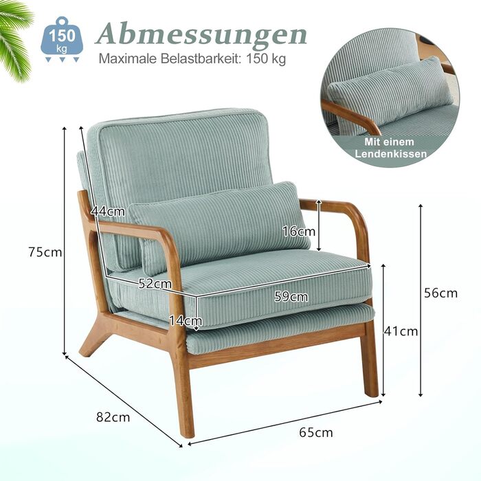 Крісло Bonnlo, м&39яке коктейльне крісло, сучасне крісло для відпочинку, крісло з відкидною спинкою для вітальні, м&39яке крісло з масиву дерева, крісло для читання, вантажопідйомність до 200 кг, вельветова тканина (синій колір)