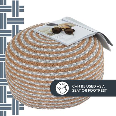 Круглий пуф-отоманка, пуф для ніг, джутовий пуф, табурет, подушка сидіння, декор для дому в стилі бохо, додатковий пуф-сидіння для вітальні, спальні, приміщень, колір Arctic Circle 55 x 55 x 30 см, колір Natural Ice Blue