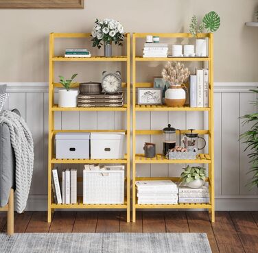 Полиця для ванної кімнати VIAGDO, полиця-драбина з 4 ярусами, книжкова полиця, полиця для взуття, полиця для рослин, полиця для балкону, полиця для квітів, багатофункціональна бамбукова полиця для невеликих приміщень, натуральний бамбук