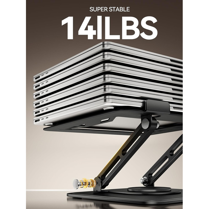 Підставка для ноутбука на стіл, регульована, з поворотним на 360 основами, ергономічна підставка для покращення постави, сумісна з MacBook Pro, Air та всіма ноутбуками від 10 до 15.6 дюймів Чорна