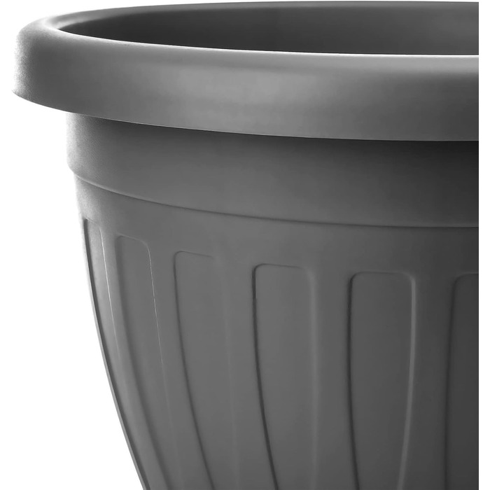 Квітковий горщик BigDean 6 шт. з блюдцем, круглий ø28xH20 см, антрацит - всепогодний горщик - водовідвідний, стійкий до ультрафіолету, виготовлений з ударостійкого пластику - підходить для використання в приміщенні та на вулиці - зроблено в Європі, антрац